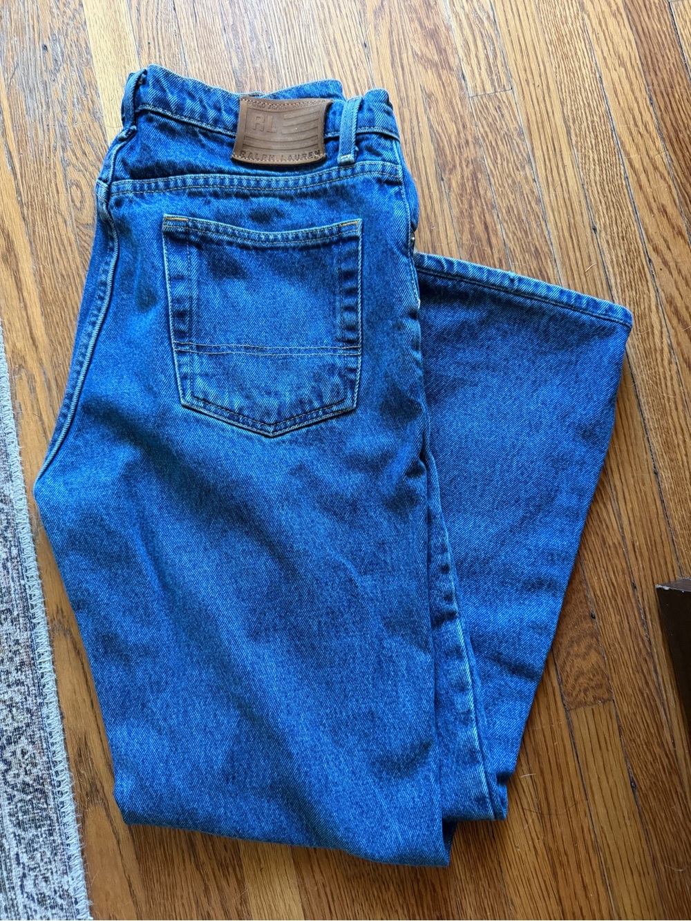 Vintage Ralph Lauren Men’s Blue Denim Jeans - Leather Patch Waistband